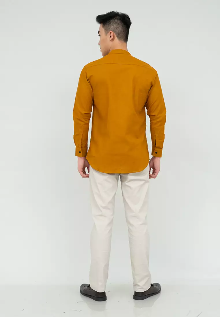 Houseofcuff kemeja Koko Lengan Panjang Pria Mustard