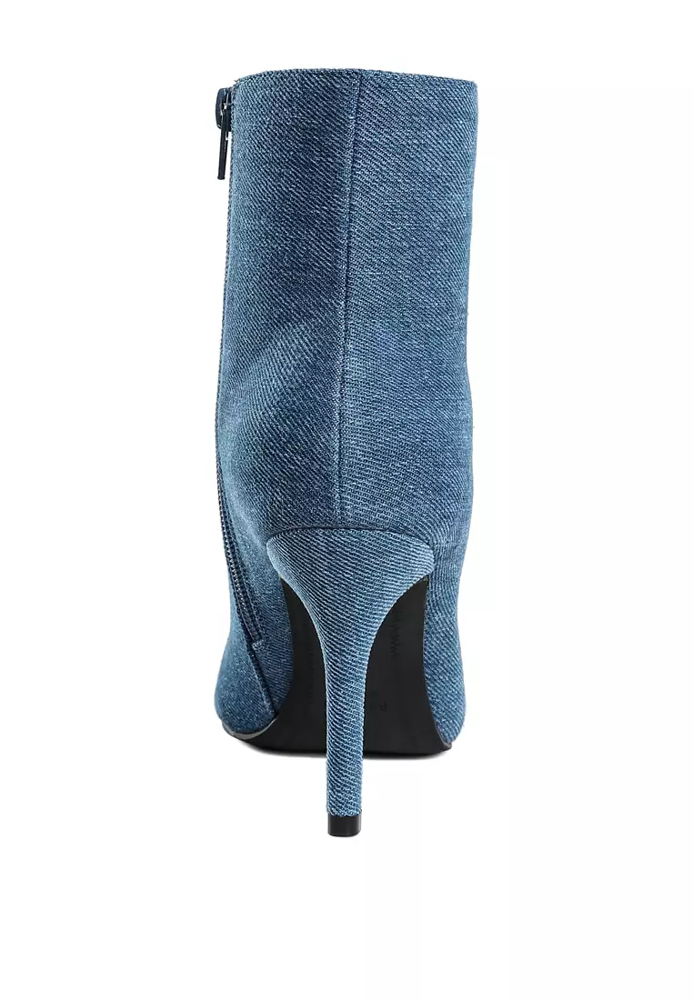 Bow Detail Denim Ankle Boots in Denim