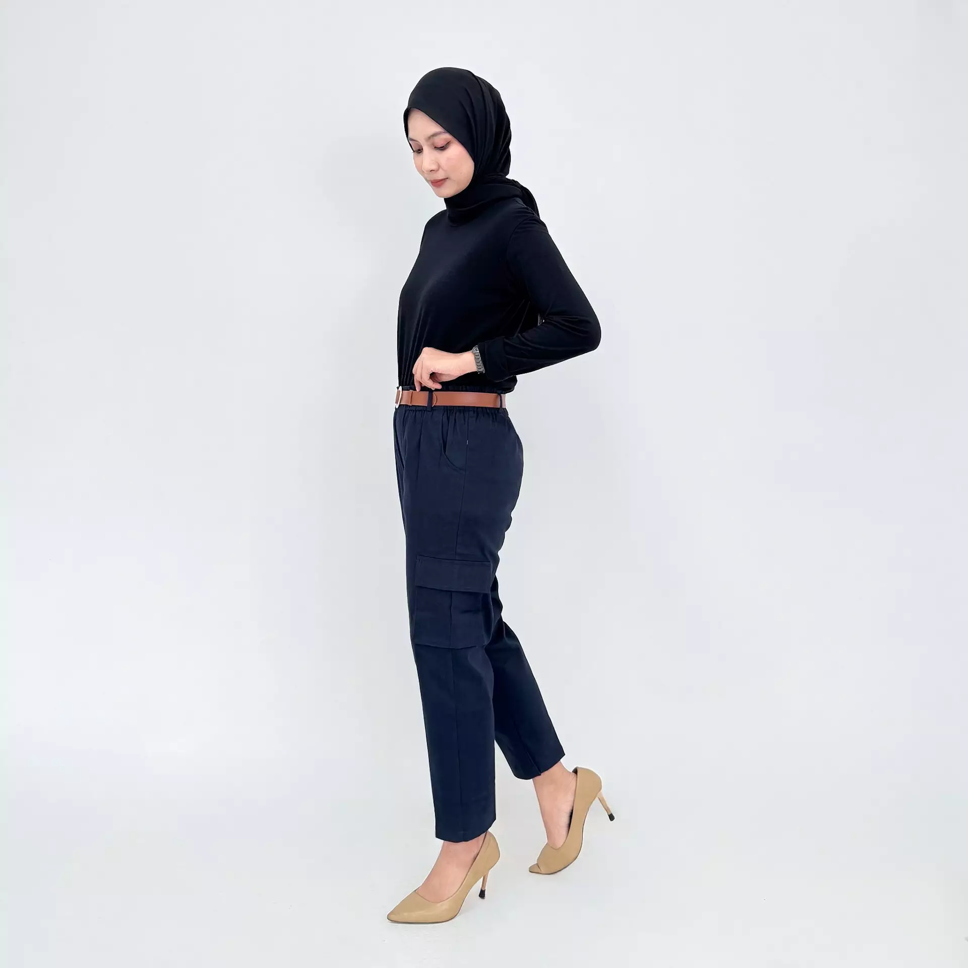 Celana Panjang Katun Wanita - Long Pant Twill Cargo - NAVY