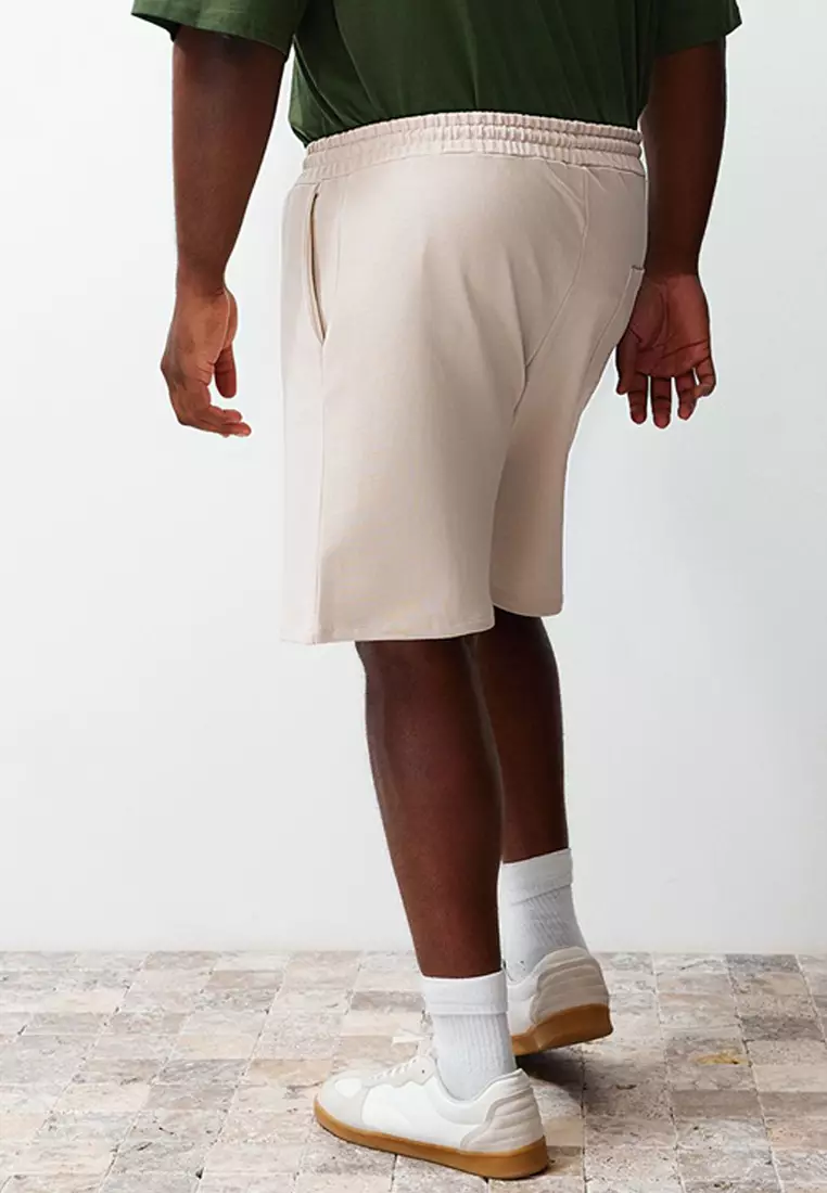 Large Size Stone Regular Cut Comfortable 100% Cotton Basic Shorts TMNSS24AP00001