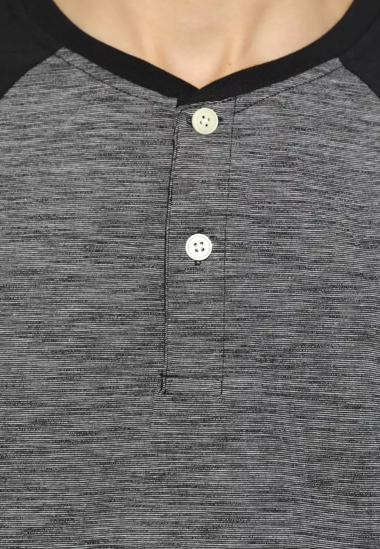 MATSUDA Kaos Pria T Shirt Henley Texture Slub Kawagoe