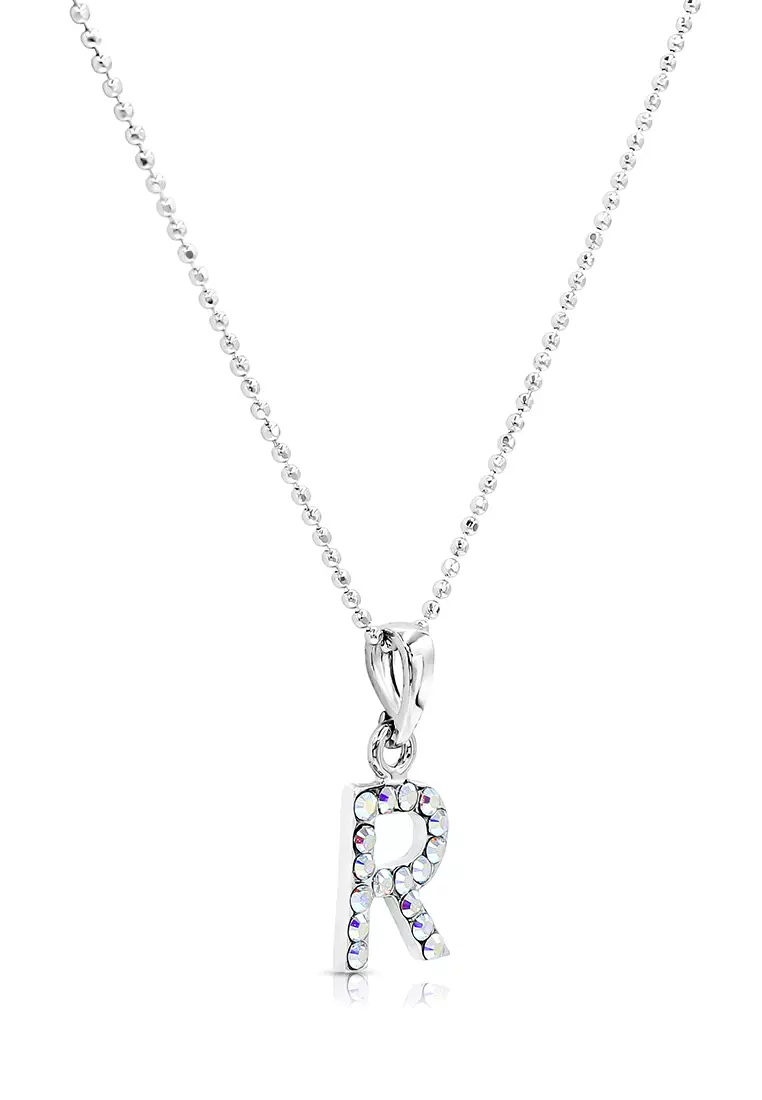 SO SEOUL Personalised Initial Alphabet Letter Swarovski® Aurore Boreale Crystal Pendant Chain Necklace - R / 45cm
