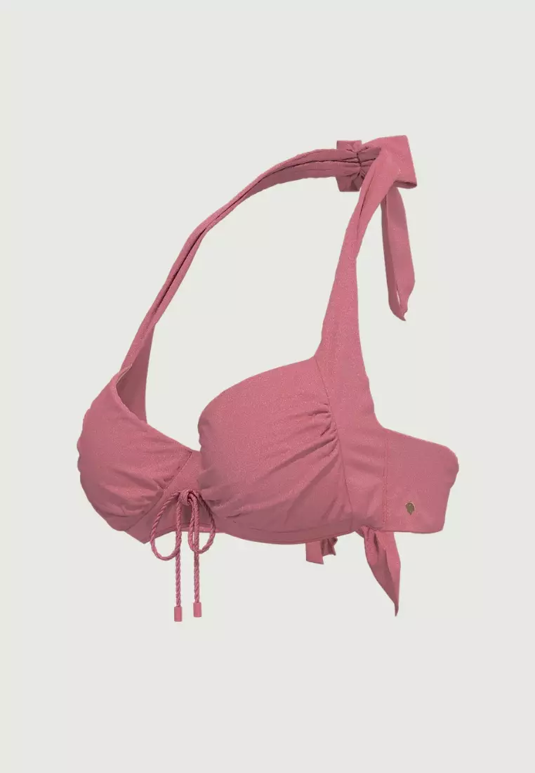 Waterlily Shines Coral Tie Front Halter Top