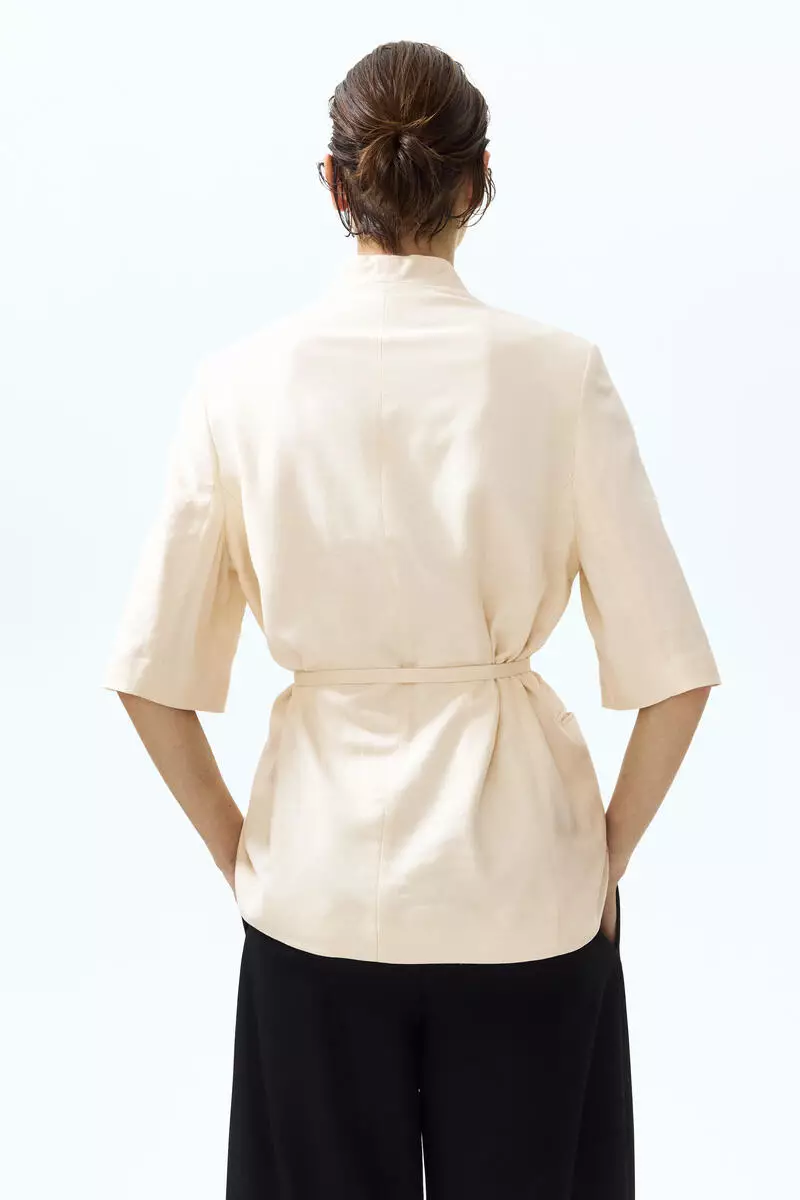 Short-sleeved linen-blend blazer