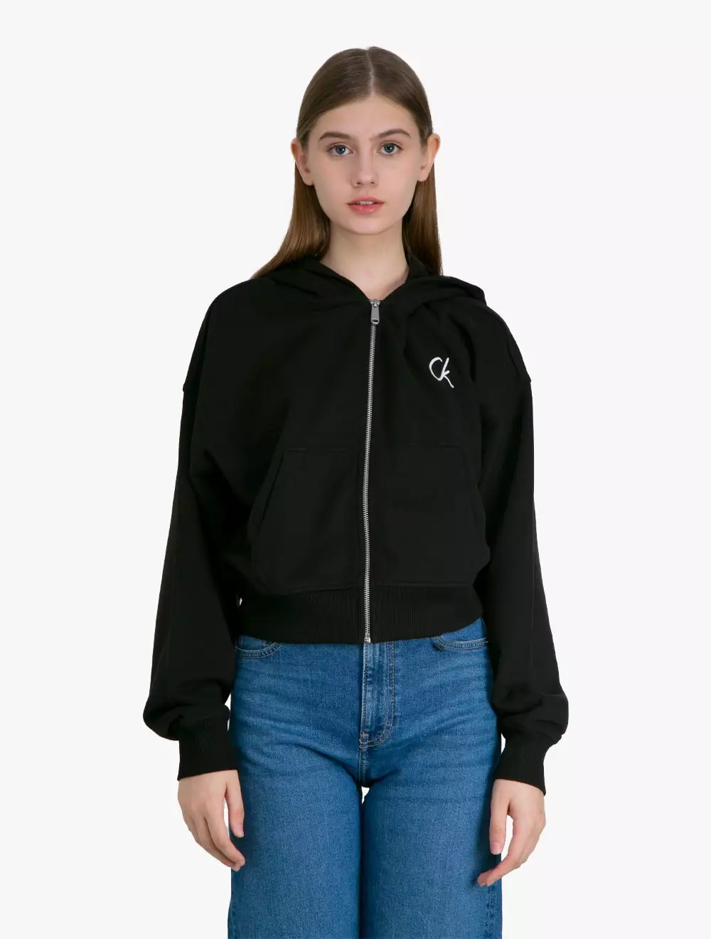 Jual Calvin Klein Calvin Klein Jeans Zip Up Logo Hoodie Black
