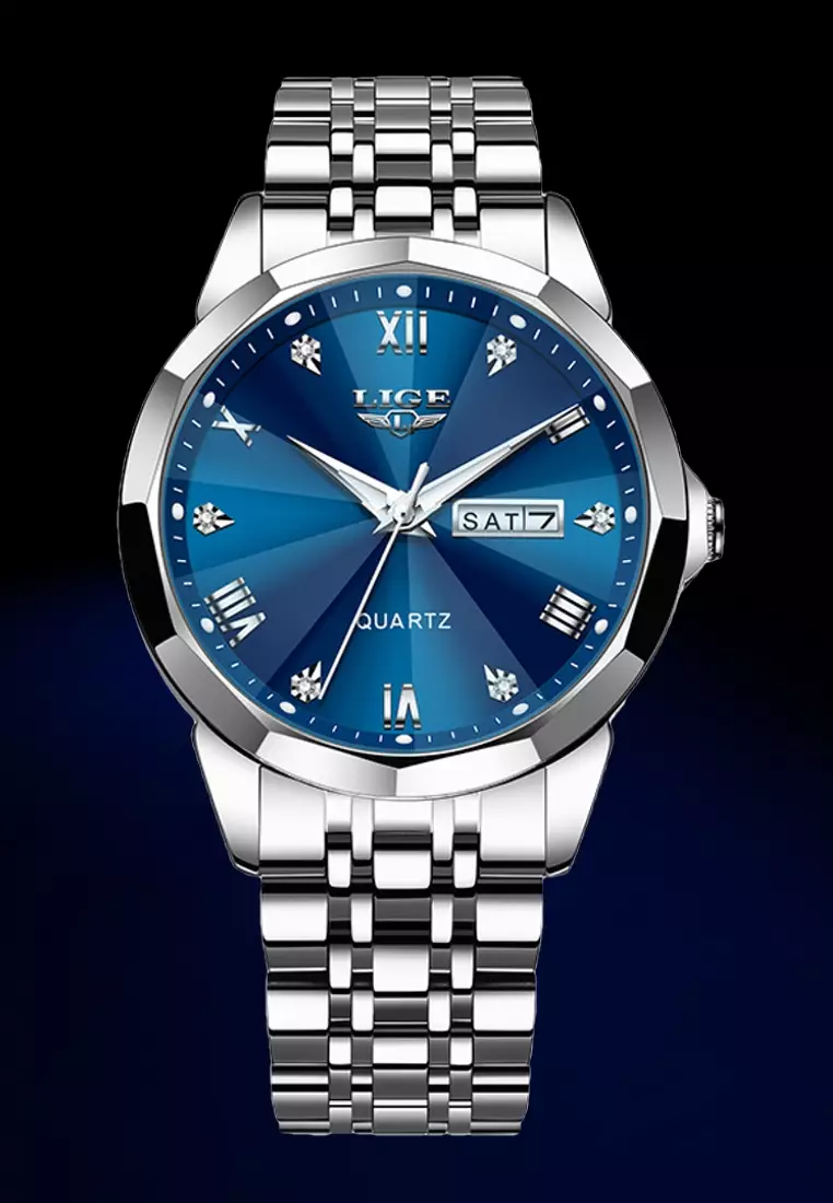 Unisex Stainless Steel Quartz Watch, blue dial, Stainless Steel Bracelet