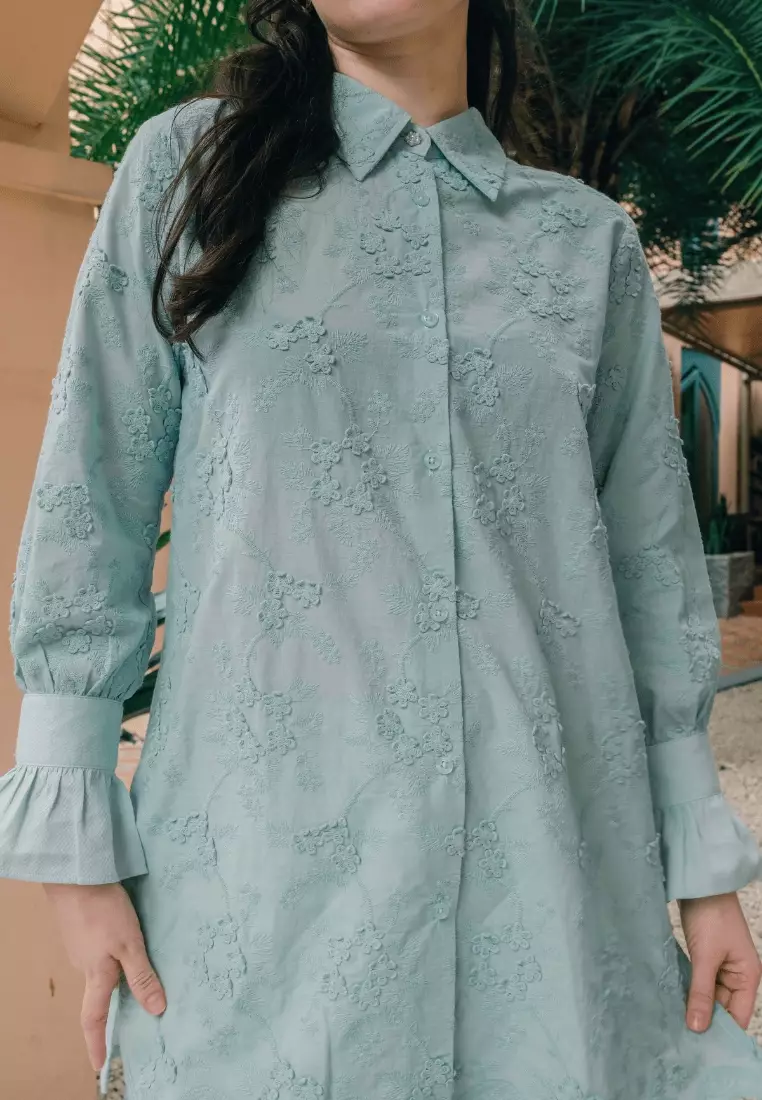 Urban Exchange Indira Green Tunik - Atasan Kemeja Tunik Hijau Warna Hijau