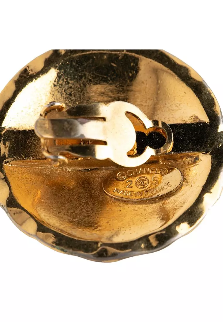 Pre-Loved Chanel Cc Quilted Gold Plated Round Clip On Earrings
