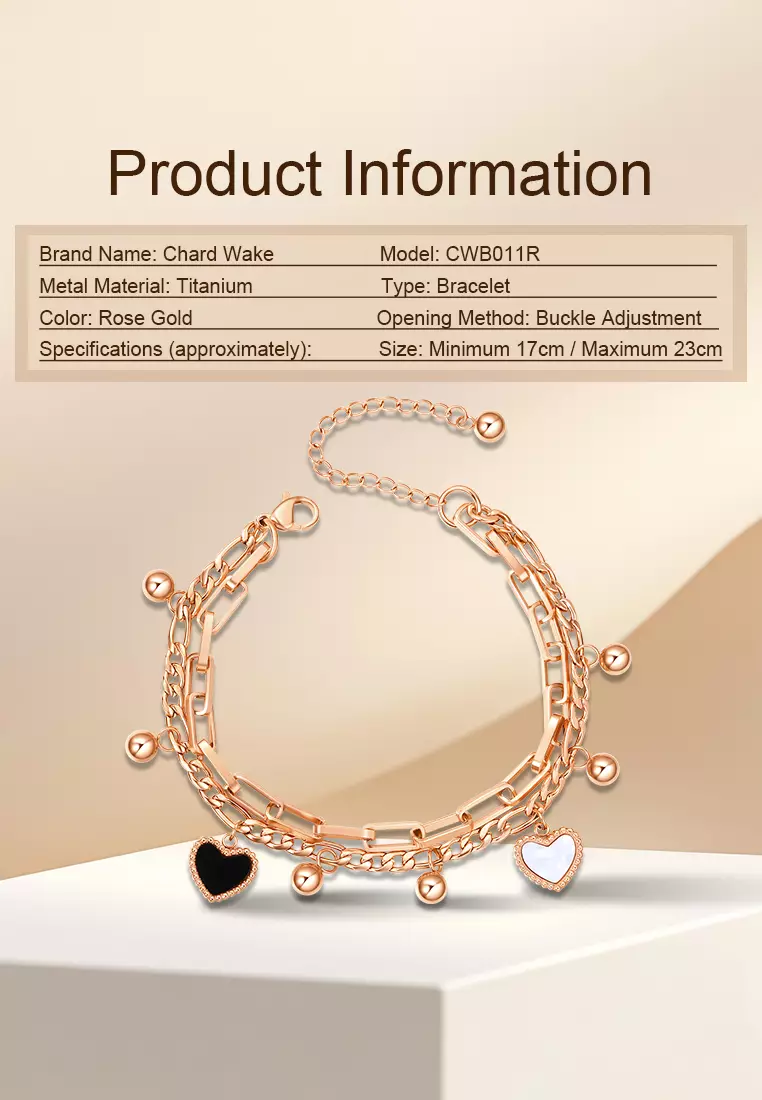 Gelang Wanita Korea Elegan Titanium Anti Pudar Berbentuk Hati Rantai Ganda Cewek Bracelets