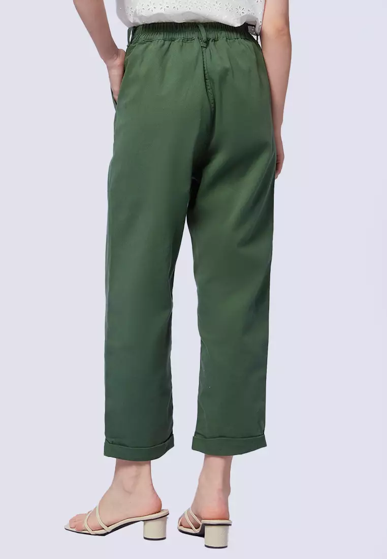 High Waist Straight Leg Pants GREEN