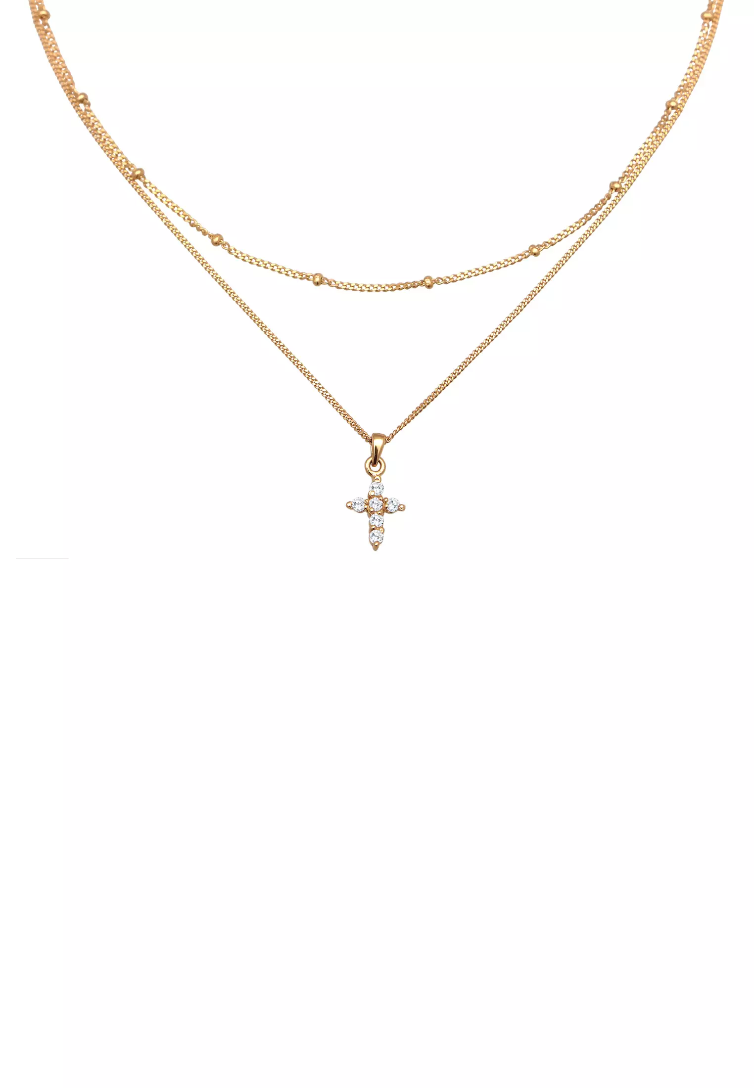 项链颈链多层十字吊坠氧化锆镀金