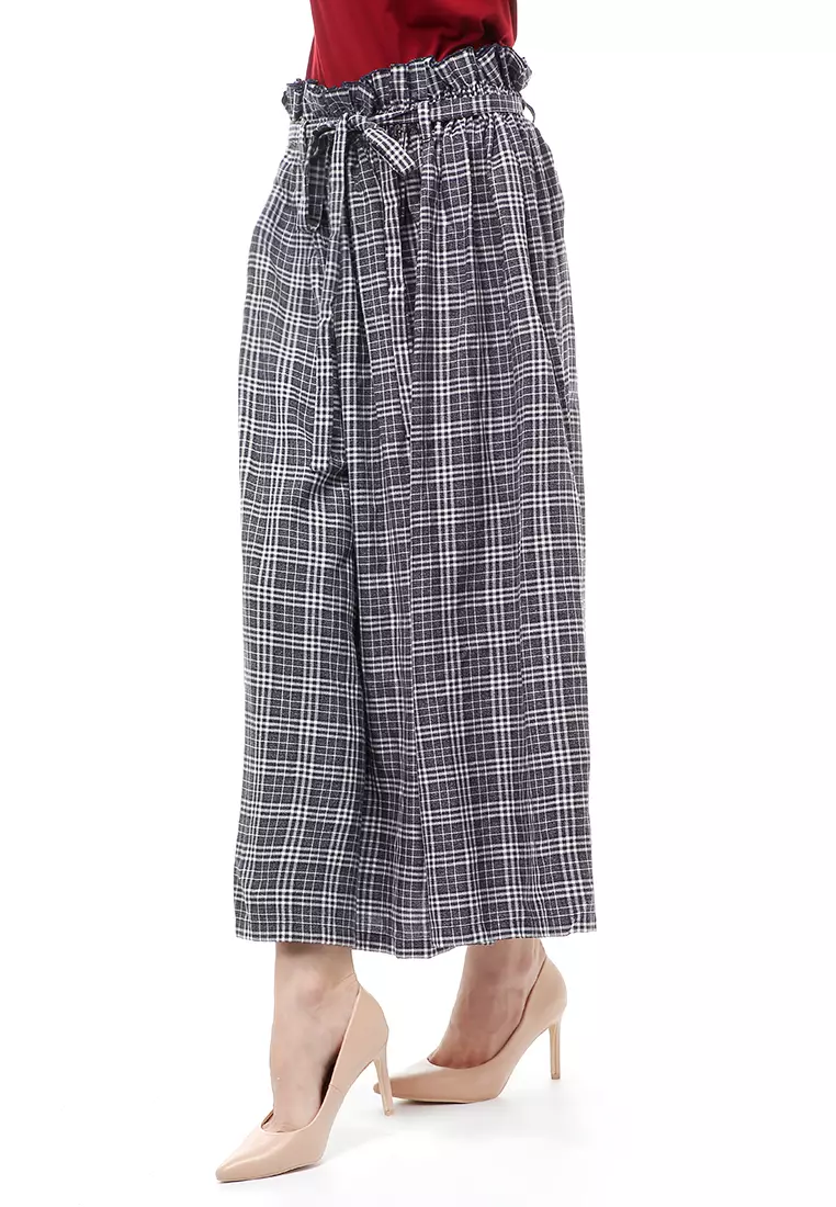 Amel Long Skirt Bawahan Wanita Motif Kotak-Kotak Regular Fit - Navy