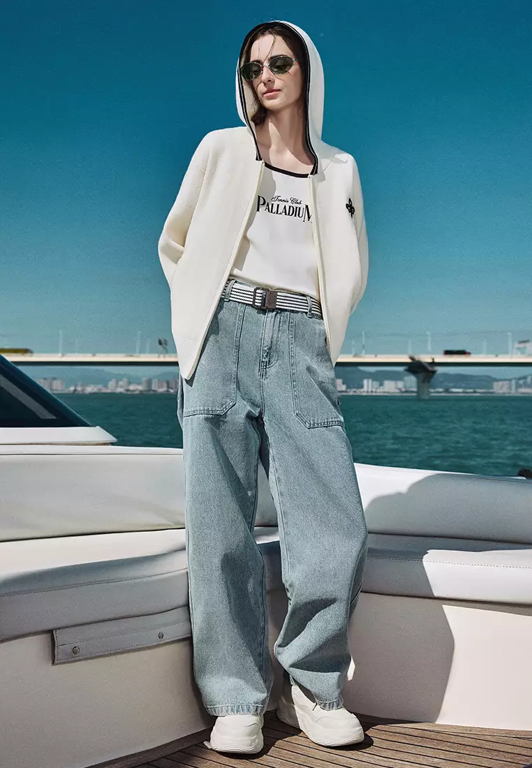 女裝刺繡鳶尾花 LOGO 連帽針織外套 開襟毛衣