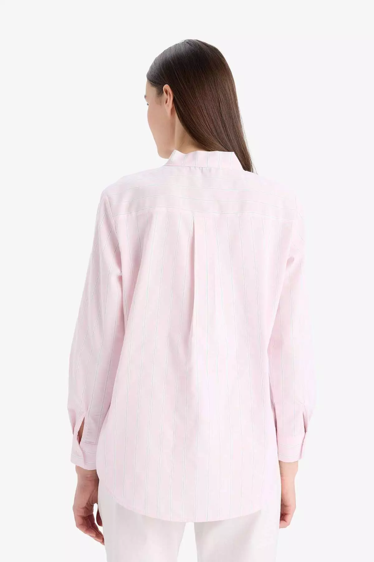 寬鬆剪裁 蝴蝶結領 間條 鋁絲織物 長袖 頭巾恤衫 長上衣 E7976Ax25Sm