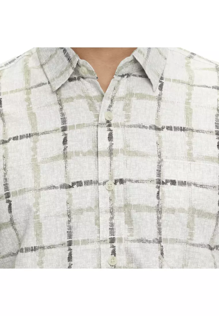 POLICE Kemeja Printing Cotton Soft Olive Regular Fit Pria