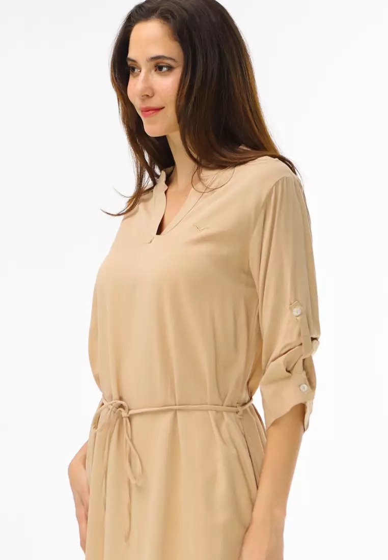 Woven Plain Soft Linen 3/4s Dress