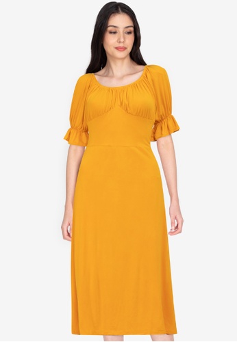 DEITY yellow Cotton Puff Sleeves Vintage Dress 05B75AA4088939GS_1