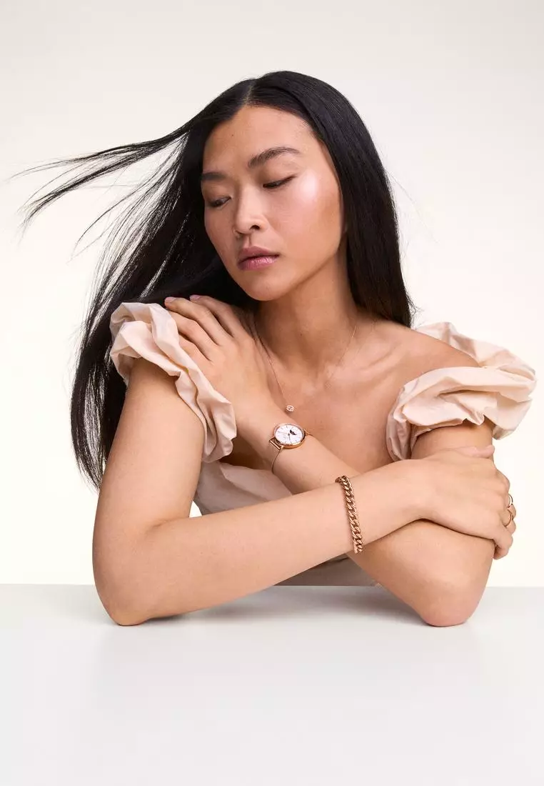 Petite Lune 32mm Melrose Rose Gold White - Moonphase Dial - Women Watch stainless steel moonhphase watch DW Official Authentic Original