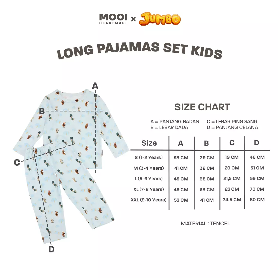Mooi x Jumbo Setelan Anak Unisex Tencel Long Pajamas Kids - Meri