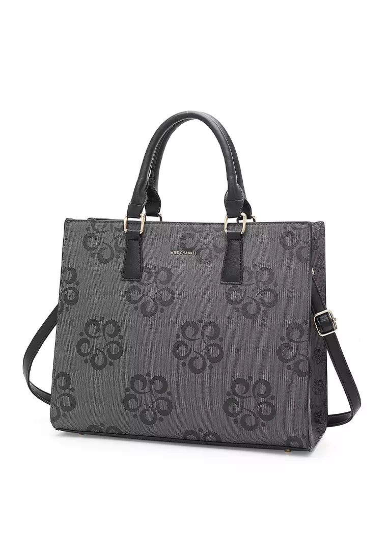 Women's Monogram Top Handle Bag / Sling Bag / Crossbody Bag - Black