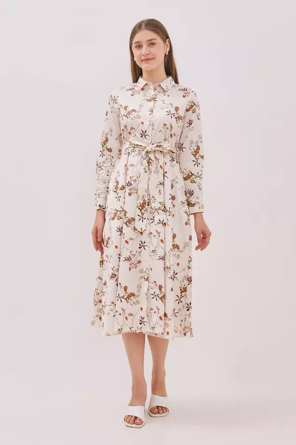 MINIMAL - Garina - Dress Maxi Motif Bunga - Beige Warna Beige