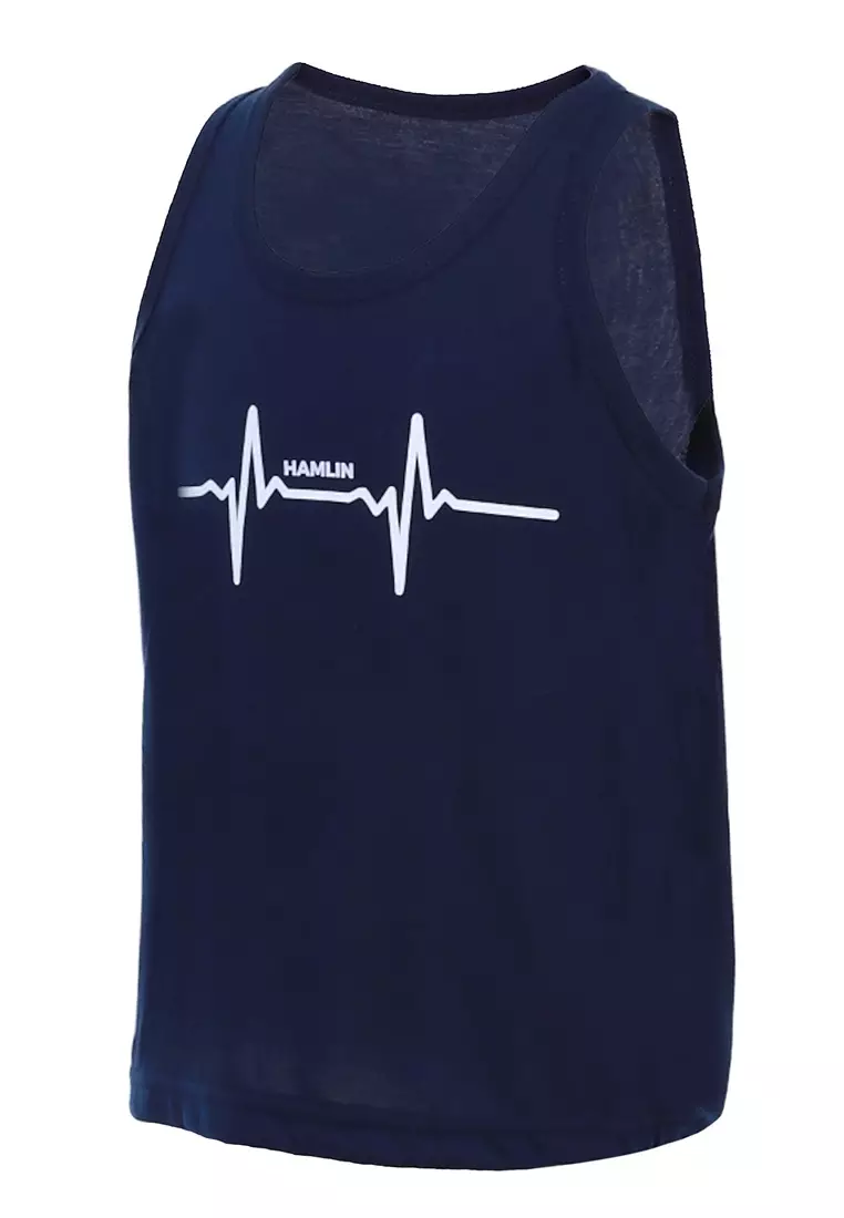Oriel Singlet Anak Unisex Motif Detak Kids Tshirt Sleeveless Material Cotton ORIGINAL - Navy