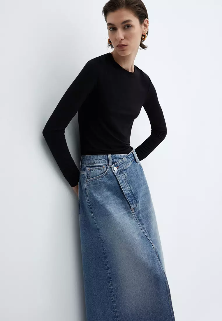 Buy Mango Asymmetrical Denim Skirt Online | ZALORA Malaysia