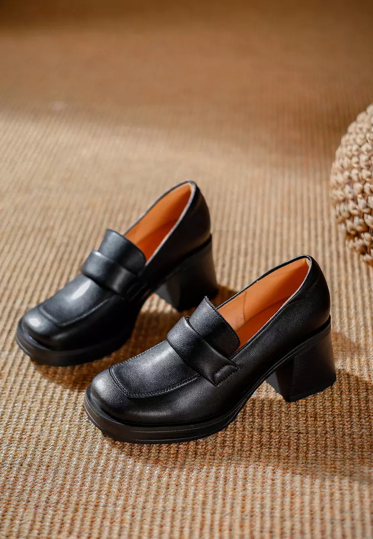 6.5CM Block Heel Leather Loafers TE812-1