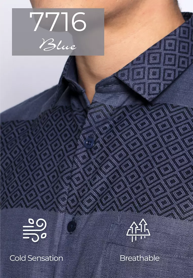 imple Perfect Kemeja Pria Lengan Panjang Casual Premium Horizontal Design 7716 Navy