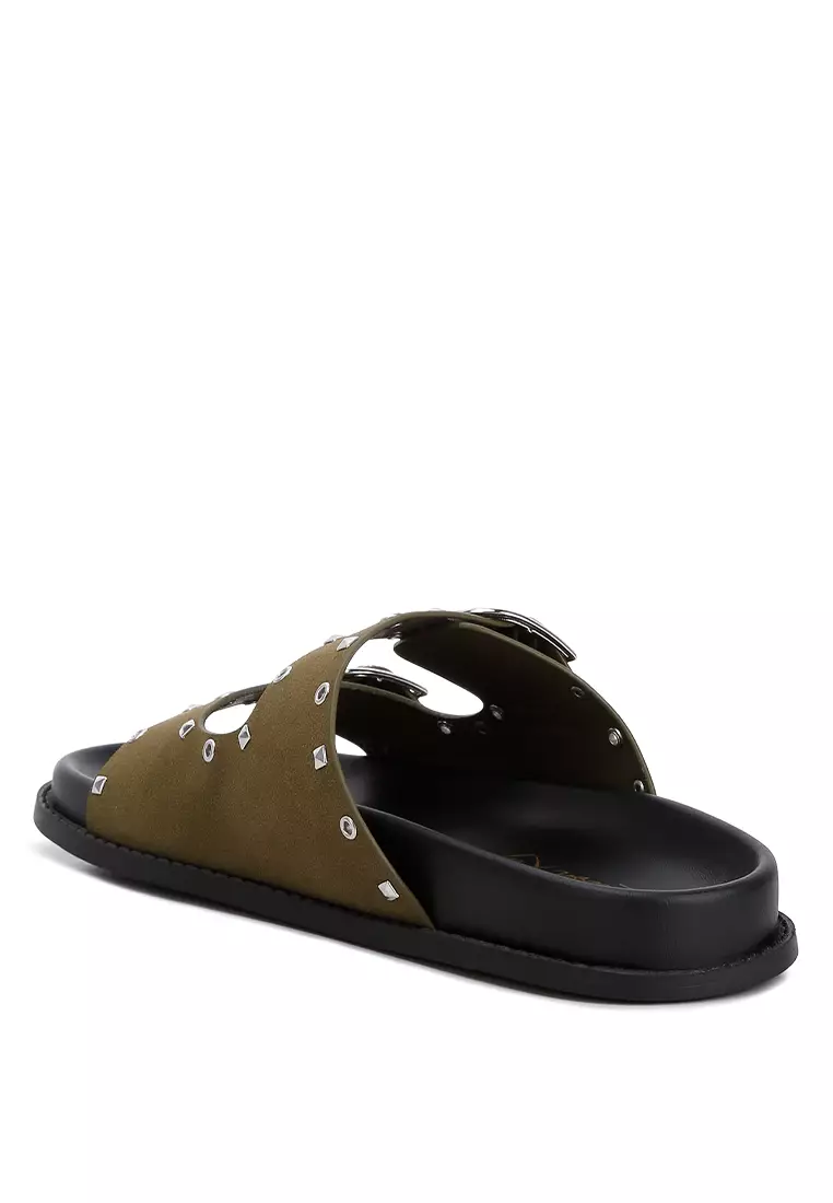 London Rag Khaki Lenny Embellished Sandals 2026 | Buy London Rag Online ...