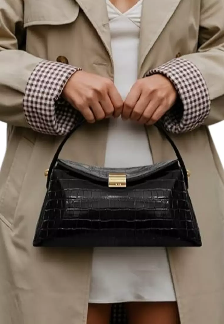 Talia Top Handle Bag - Black Croc