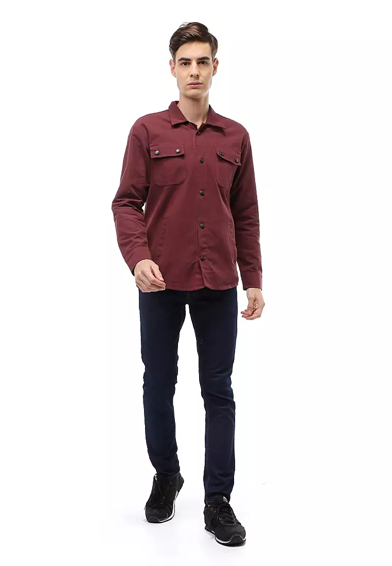 Clover Outerwear Jacket Pria Simple Design Material Canvas Suede ORIGINAL - Maroon