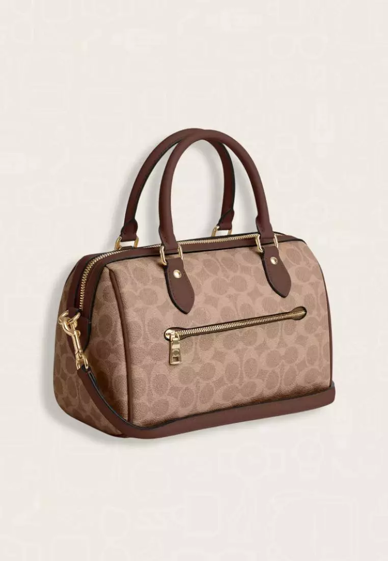 Coach Rowan Satchel Bag In Signature Canvas Tan Brown