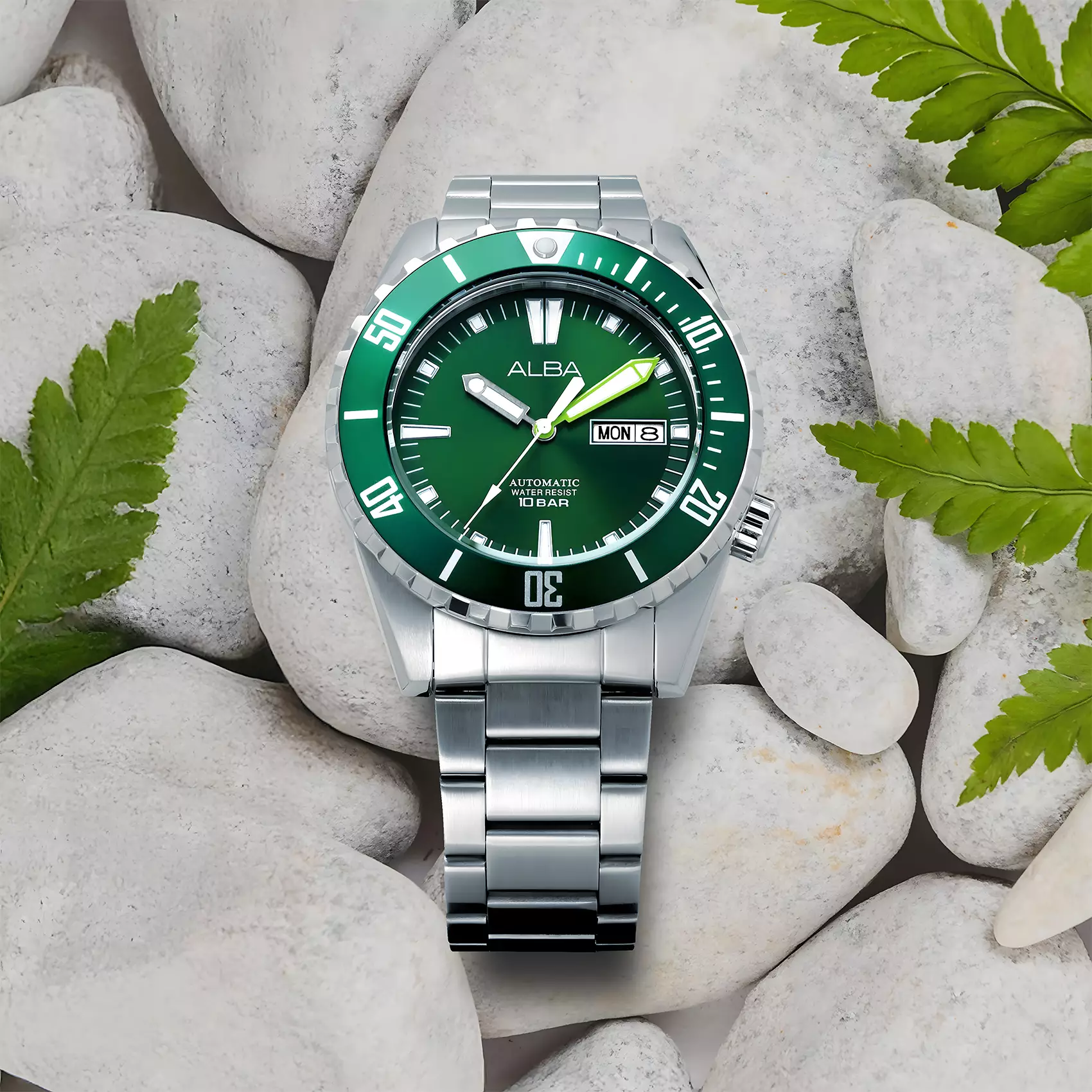 Alba Mechanical - Jam Tangan Automatic Pria - Green Dial - All Stainless Steel - AL4699X1