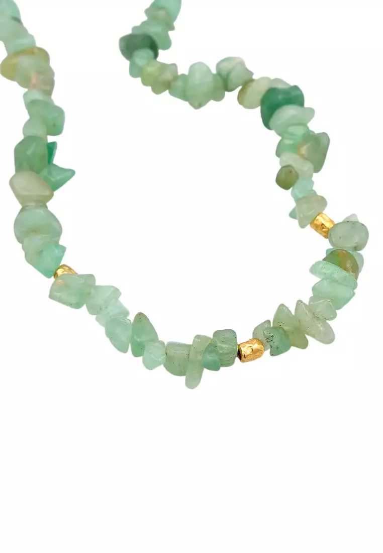 Kalung Perhiasan Perak 925 Wanita Choker Timeless Trend Aventurine Stones Gold Plated