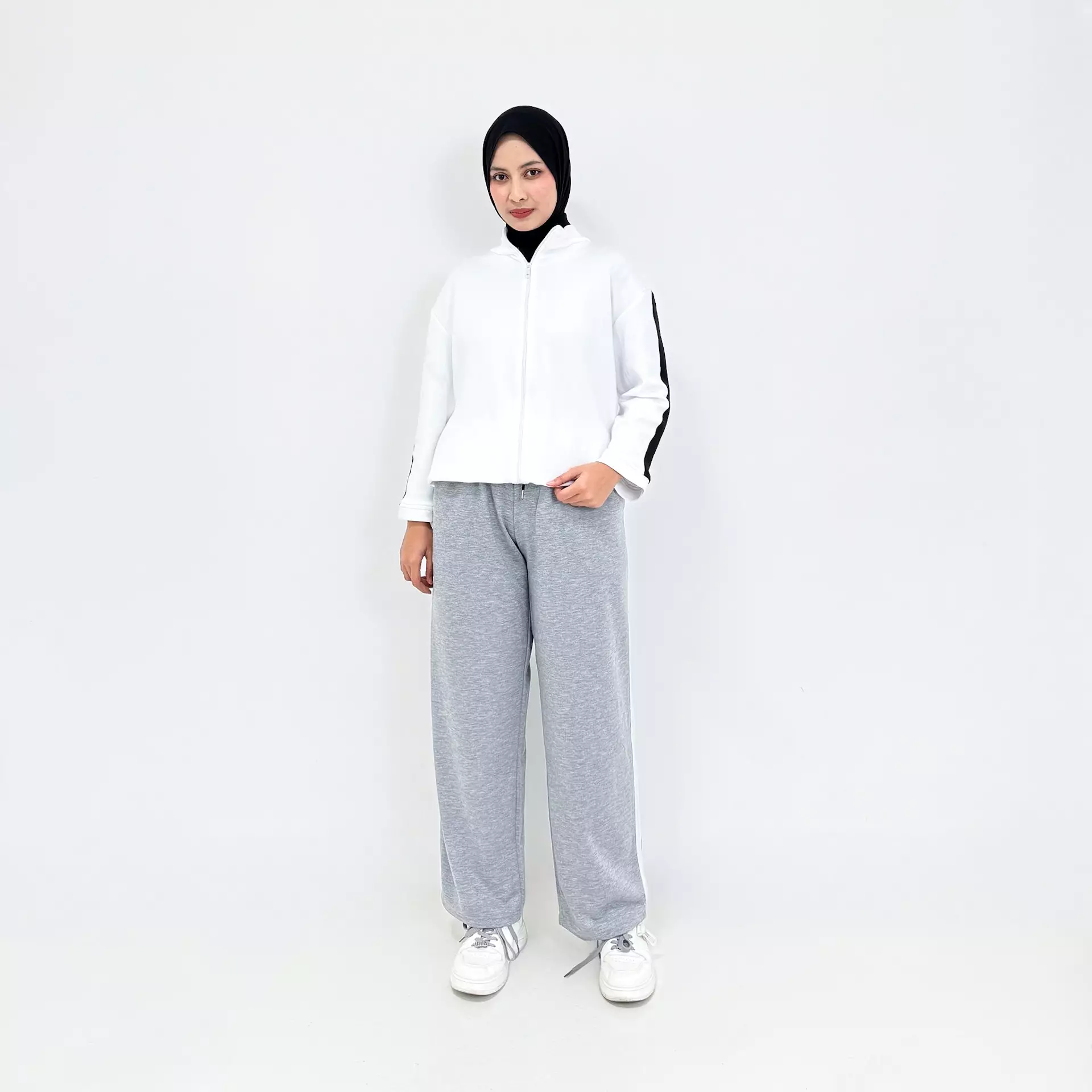Setelan Jaket Sporty PUTIH - GREY