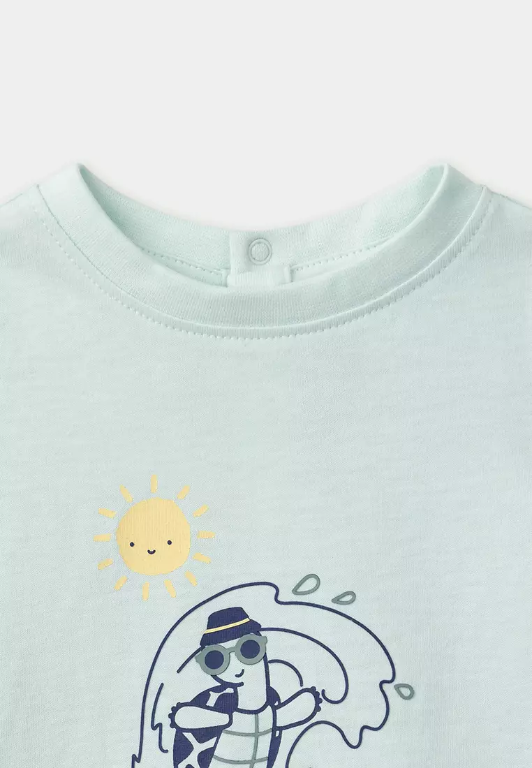 PALE TURQUOISE TURTLE PRINTED SHORT SLEEVE T-SHIRT