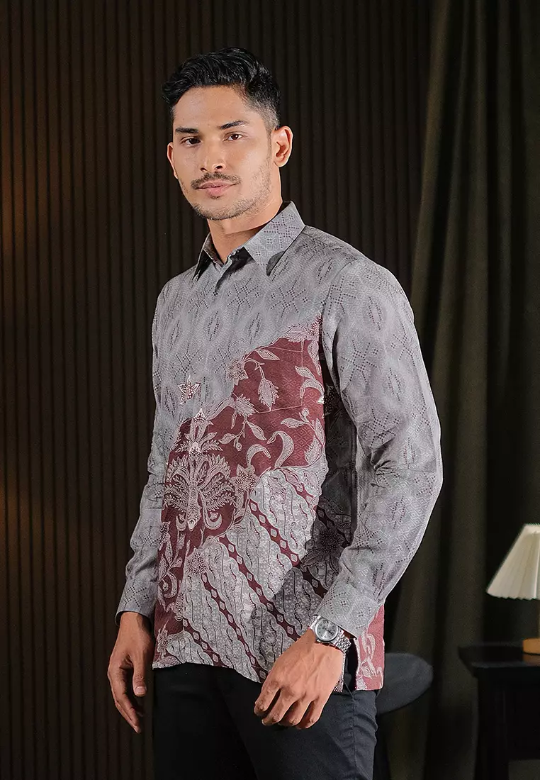 Hadinata Batik Pria Kemeja Panjang Furing Dobby Vardhana Grey