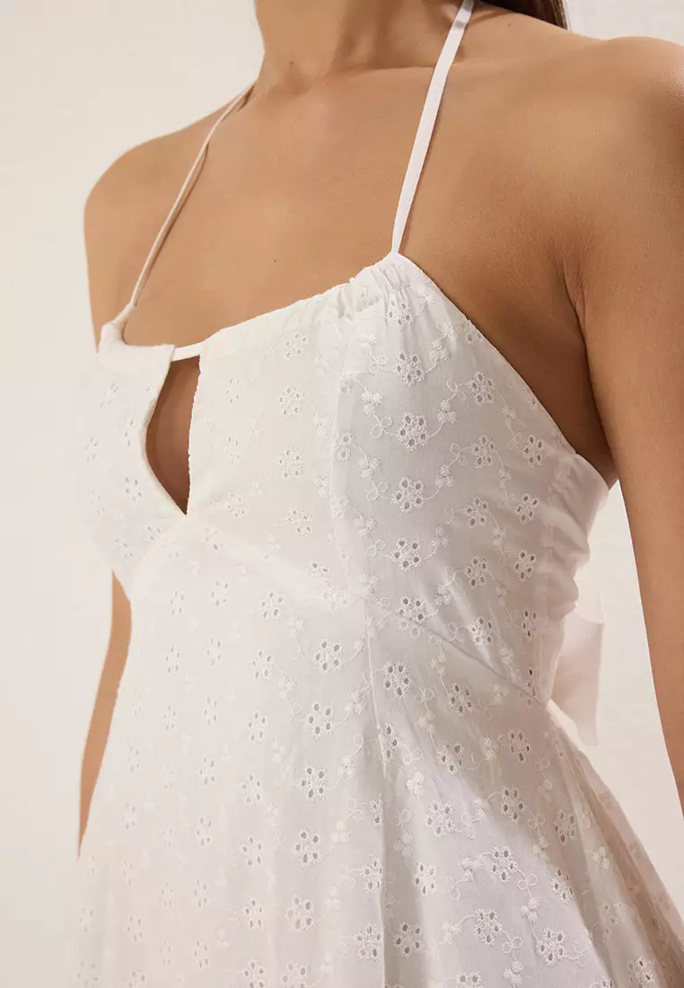 White Maxi Woven Beach Dress TBESS25EL00112