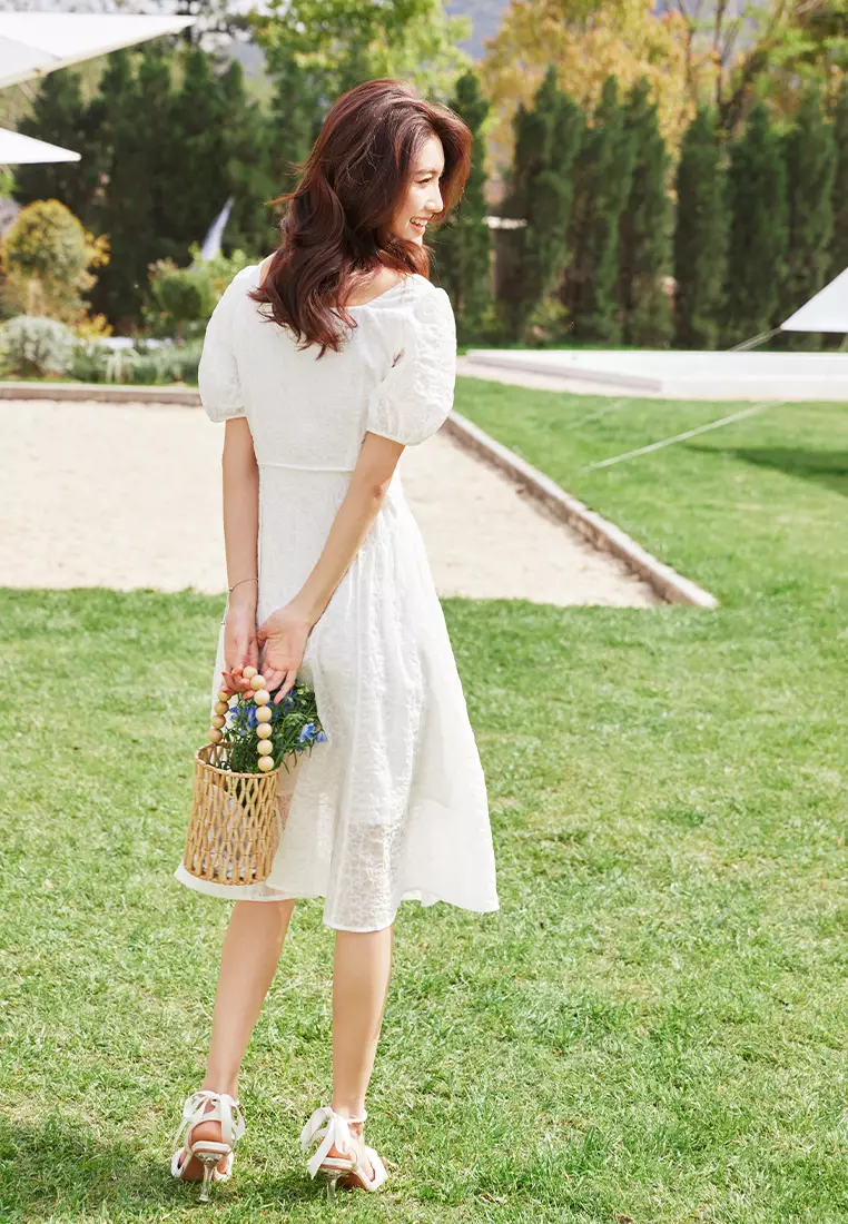 Puff Sleeve Outdoor Elegant Midi Dress