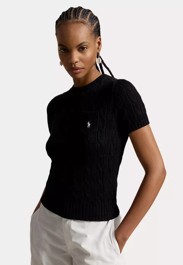 Cable-Knit Cotton Short-Sleeve Sweater