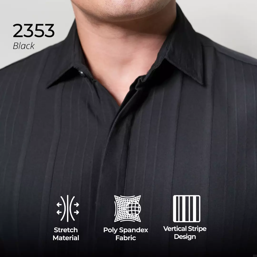Casella Kemeja Pria Lengan Pendek Strech Naviel Stripe Design 2353 Black