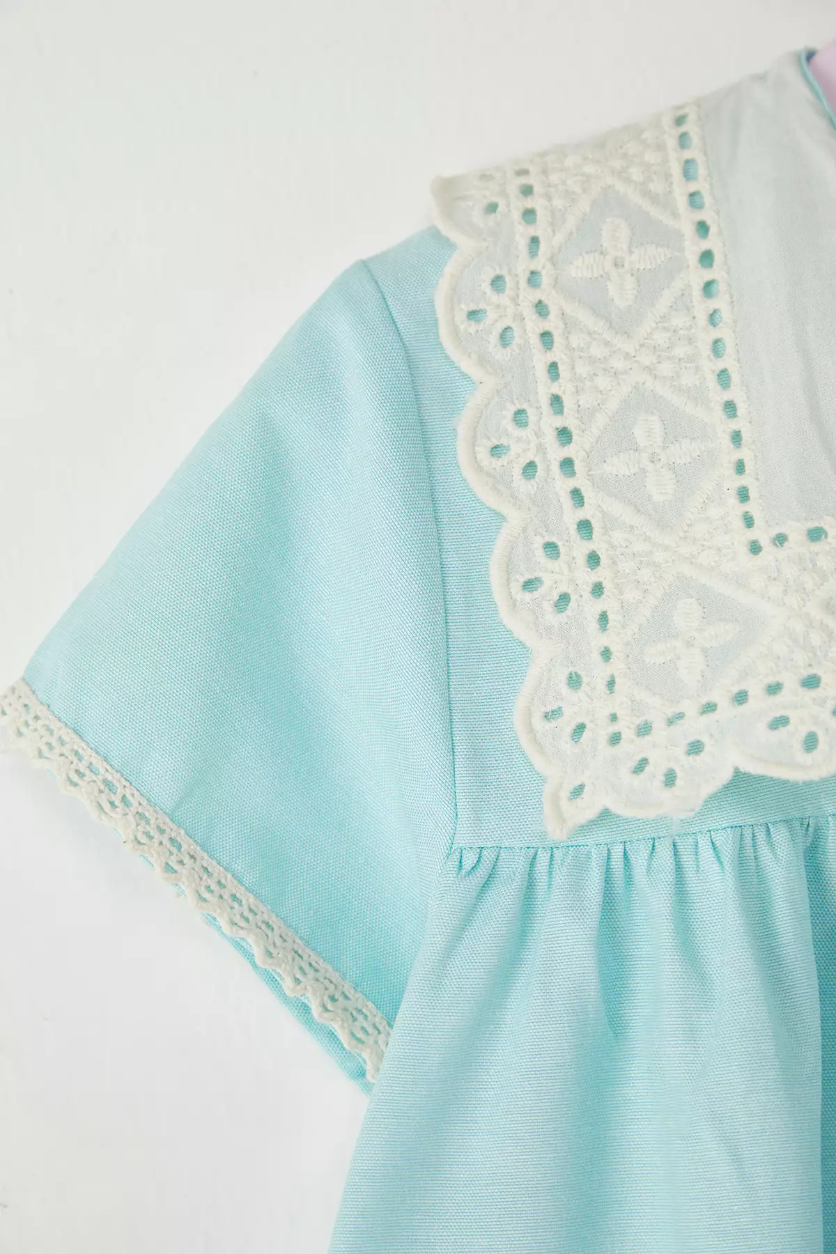 Mint Girl Mini Knitted Dress Brode Detailed Broke Cotton Short Sleeve Tkdss25El00020