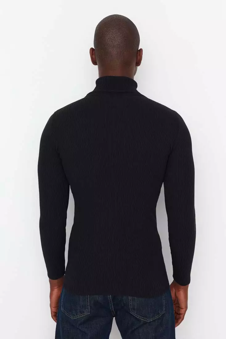 Mens black ribbed on sale turtleneck