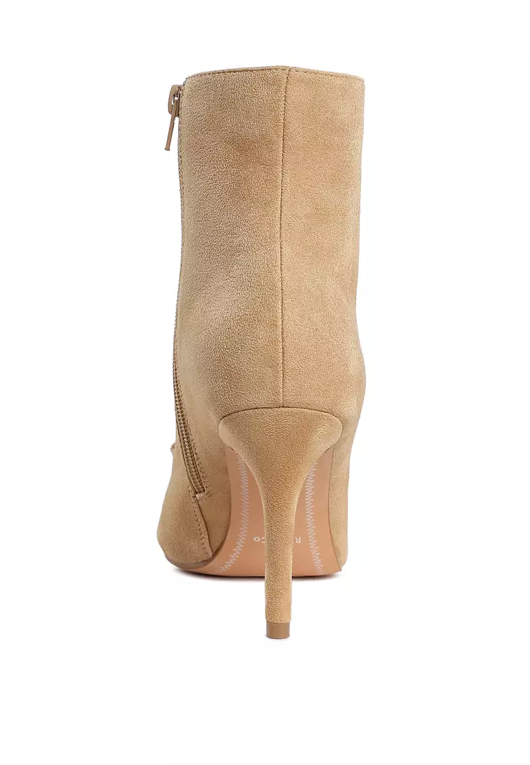 米色蝴蝶結細部踝靴