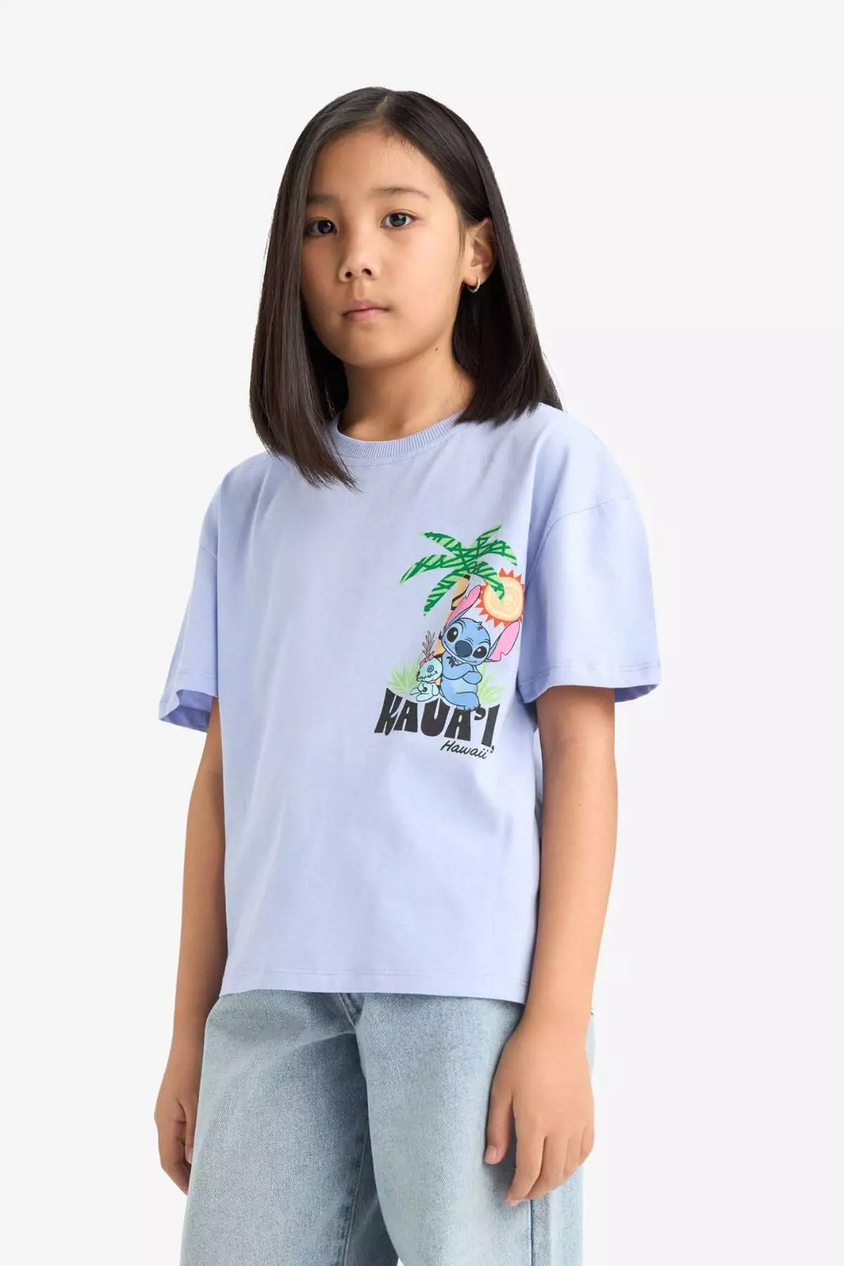 Girls' Disney Lilo & Stitch Crew Neck Back Printed Short Sleeve T-Shirt E6508A825Hs