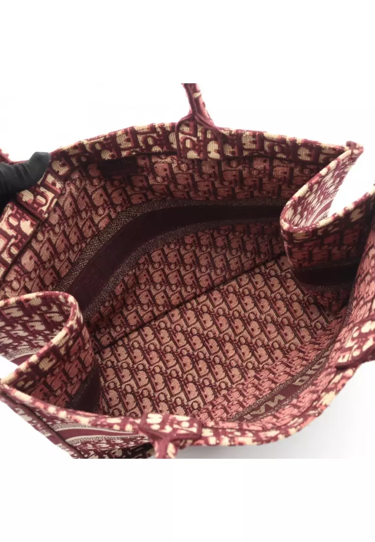 Pre-Loved Christian Dior BOOK TOTE book tote Large oblique Handbag tote bag canvas Bordeaux