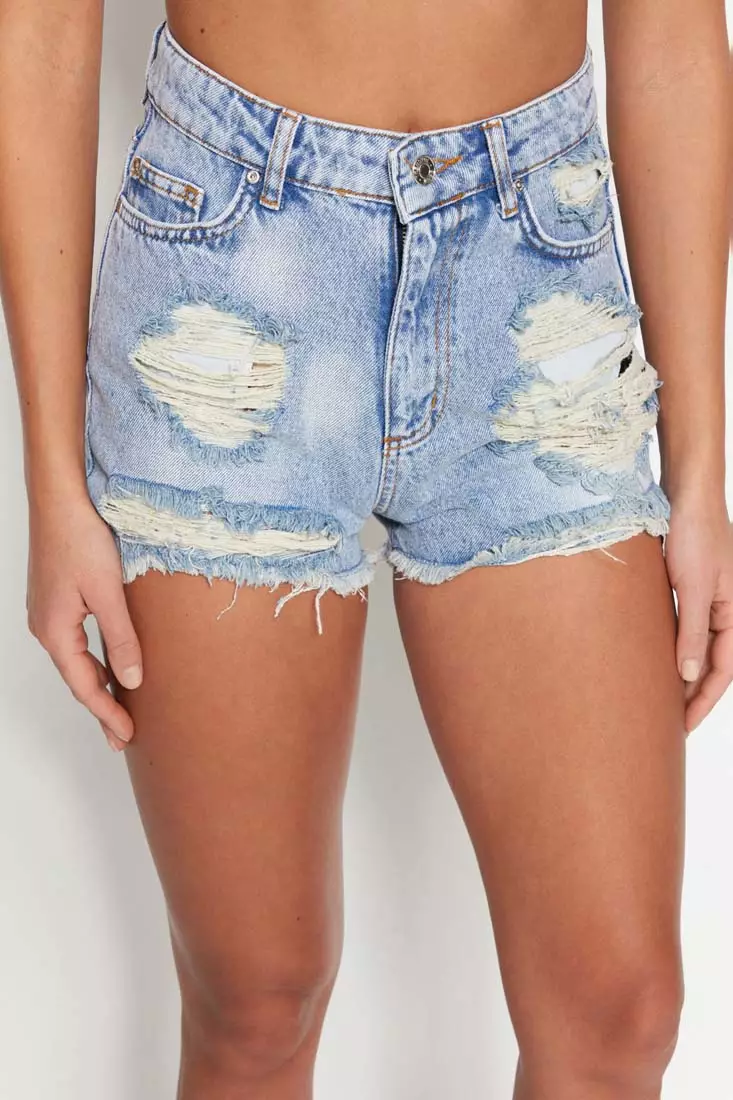 Buy Trendyol Ripped Denim Shorts 2025 Online ZALORA Philippines