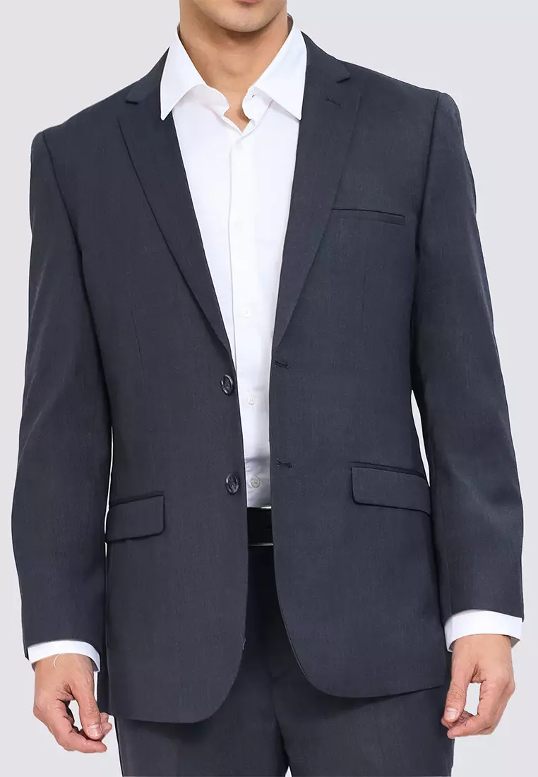Charcoal Regular Fit Wool Blend Stretch Suit Jacket