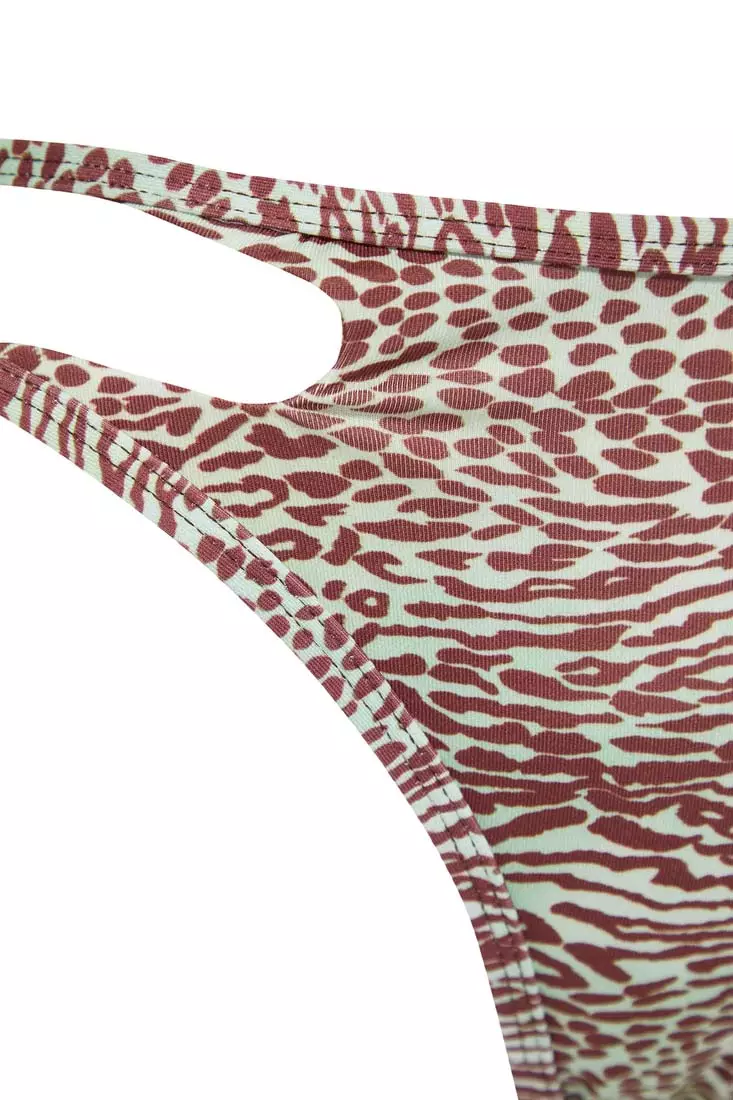 Buy Trendyol Animal Print High Leg Bikini Bottoms With Cut Out/Window ...